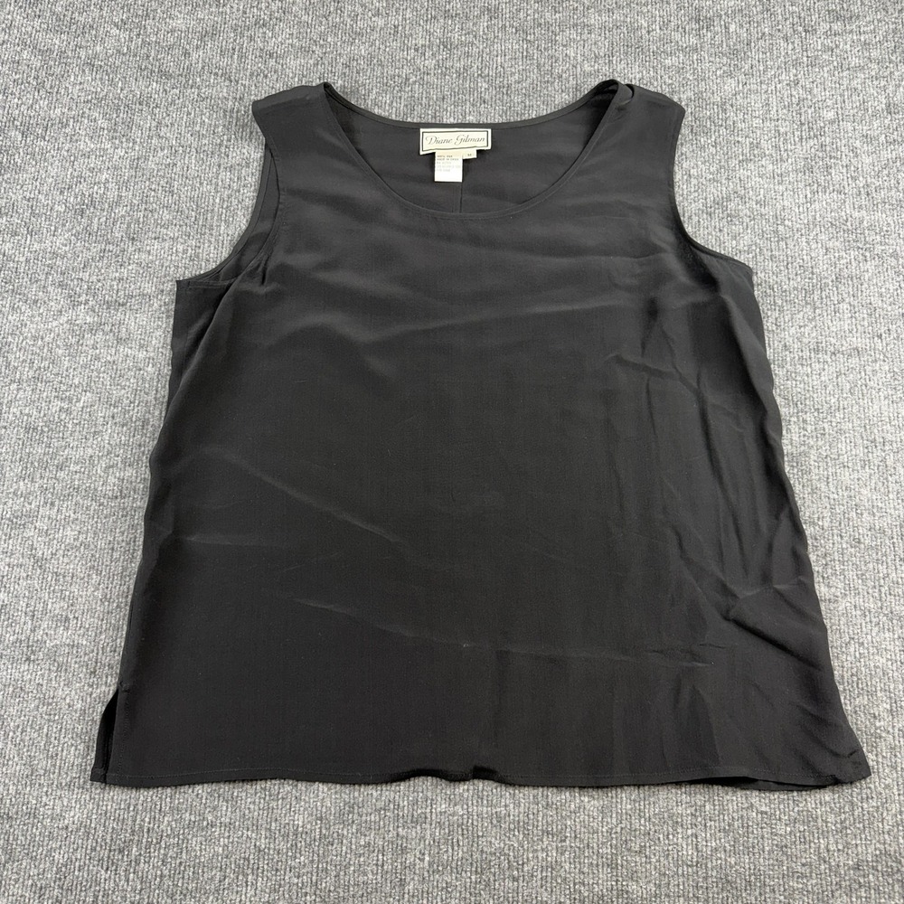 VTG Diane Gilman Tank Top Womens Medium Black 100% Silk Scoop Neck Sleeveless